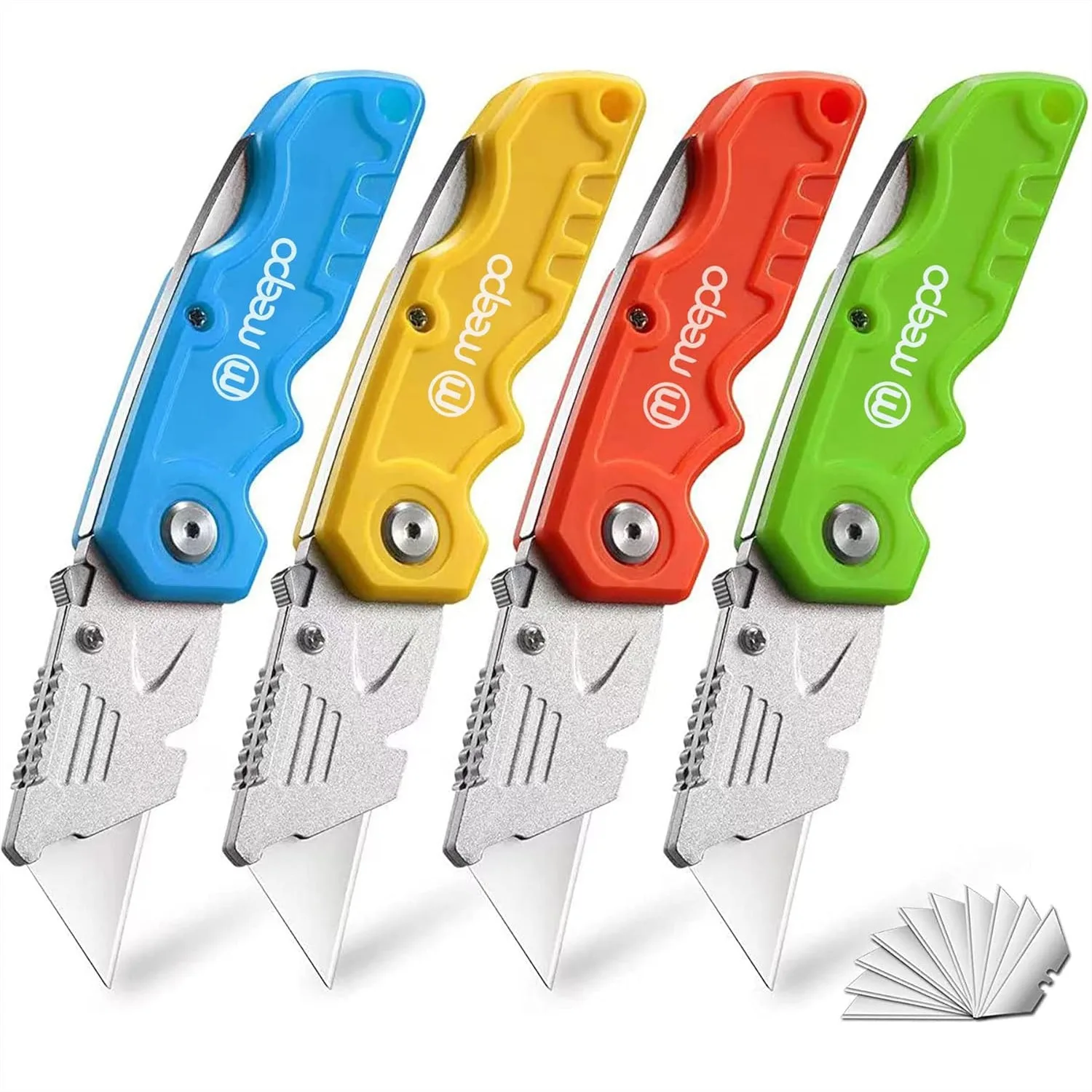 4 Pack Heavy Duty Folding Box Cutter Utility Knife With 10 Extra Blades For Drywall Sheet Plastic Linoleum Boxes Rope