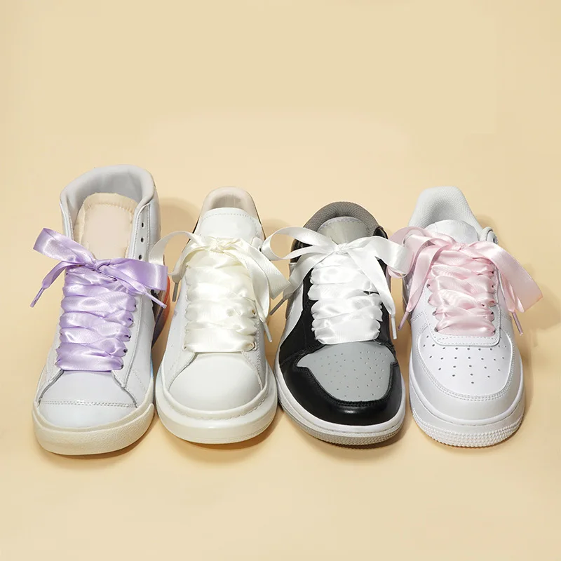 Ribbon Shoe Laces for Sneakers 2CM Satin Flat Thick Fancy Silk Shoelace Replacement for Women Girls 80/100/120cm Length Shoelace
