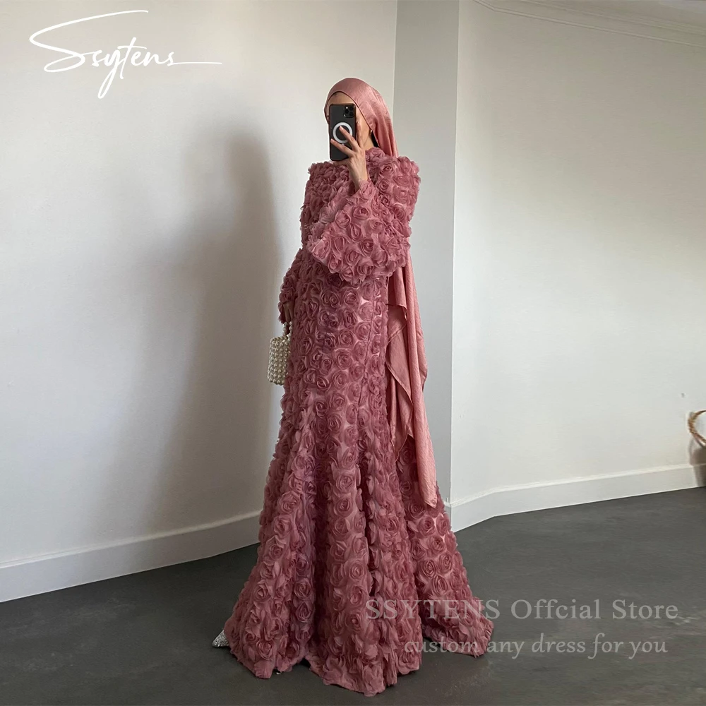 

SSYTENS Pink Mermaid Evening Dress 3d Flower Roses Customized Luxury Prom Dresses Dubai Ceremony Woman Occasions Dresses 2025
