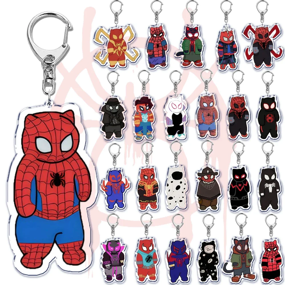 Cute Spider Punk Cat Warrior Key Chain Key Ring Invincible Superhero Keychains Keyring Pendant for Bag Man Women Jewelry Gifts