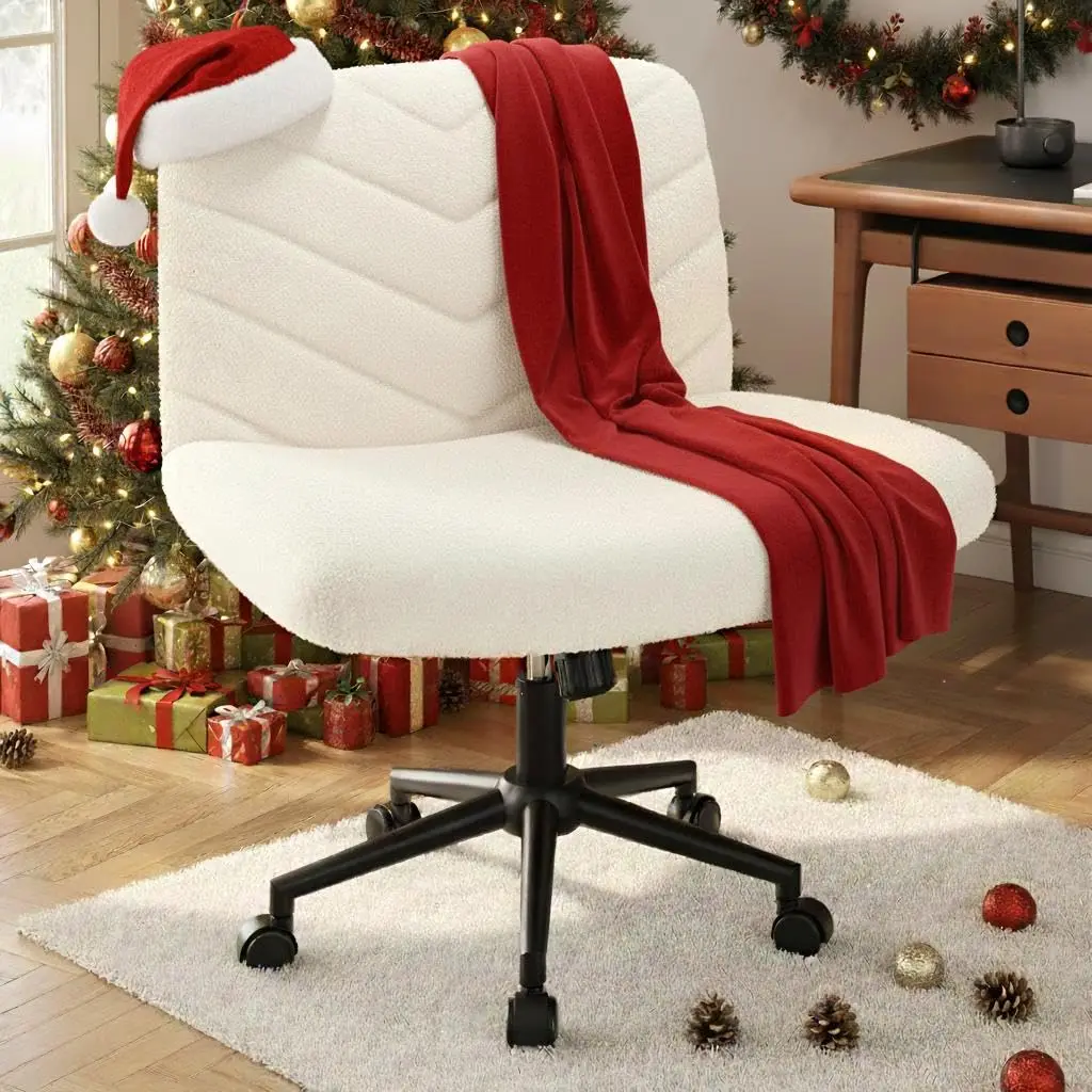 

Wide Criss Cross Legged Office Desk Chair With No Wheels, Vanity Comfy Swivel Computer Chairs For Home Office Reading Makeup