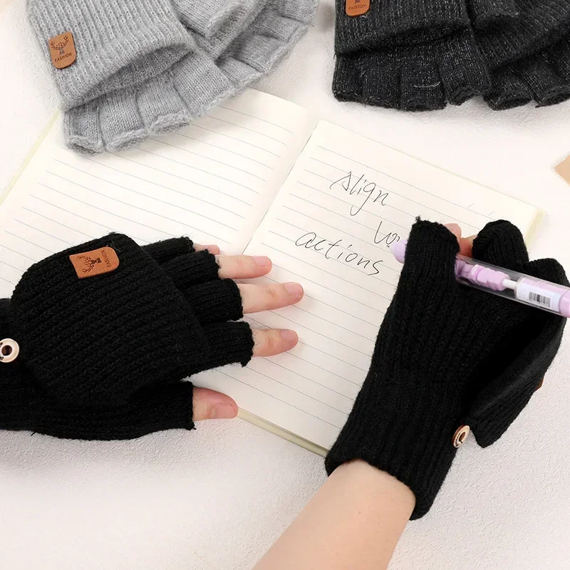 Autumn Winter Men Gloves Thickened Warm Touch Screen Five Finger Cold Proof Outdoor Cycling Knitted Fingerless Gloves