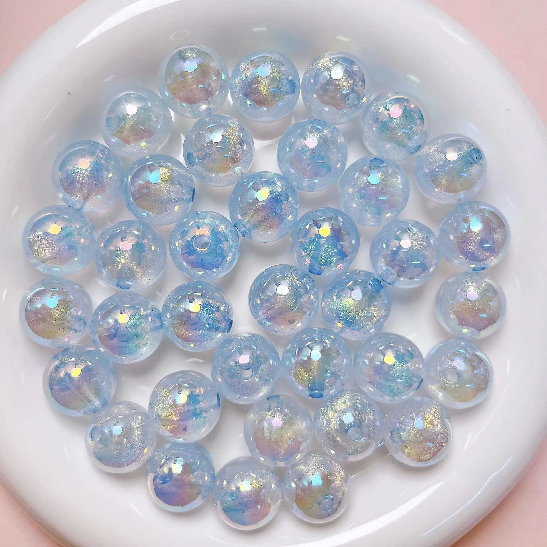 10pcs UV Plating Colorful Beads 10mm/16mm Round Acrylic Perforated Beads DIY Bracelet Chain Beads