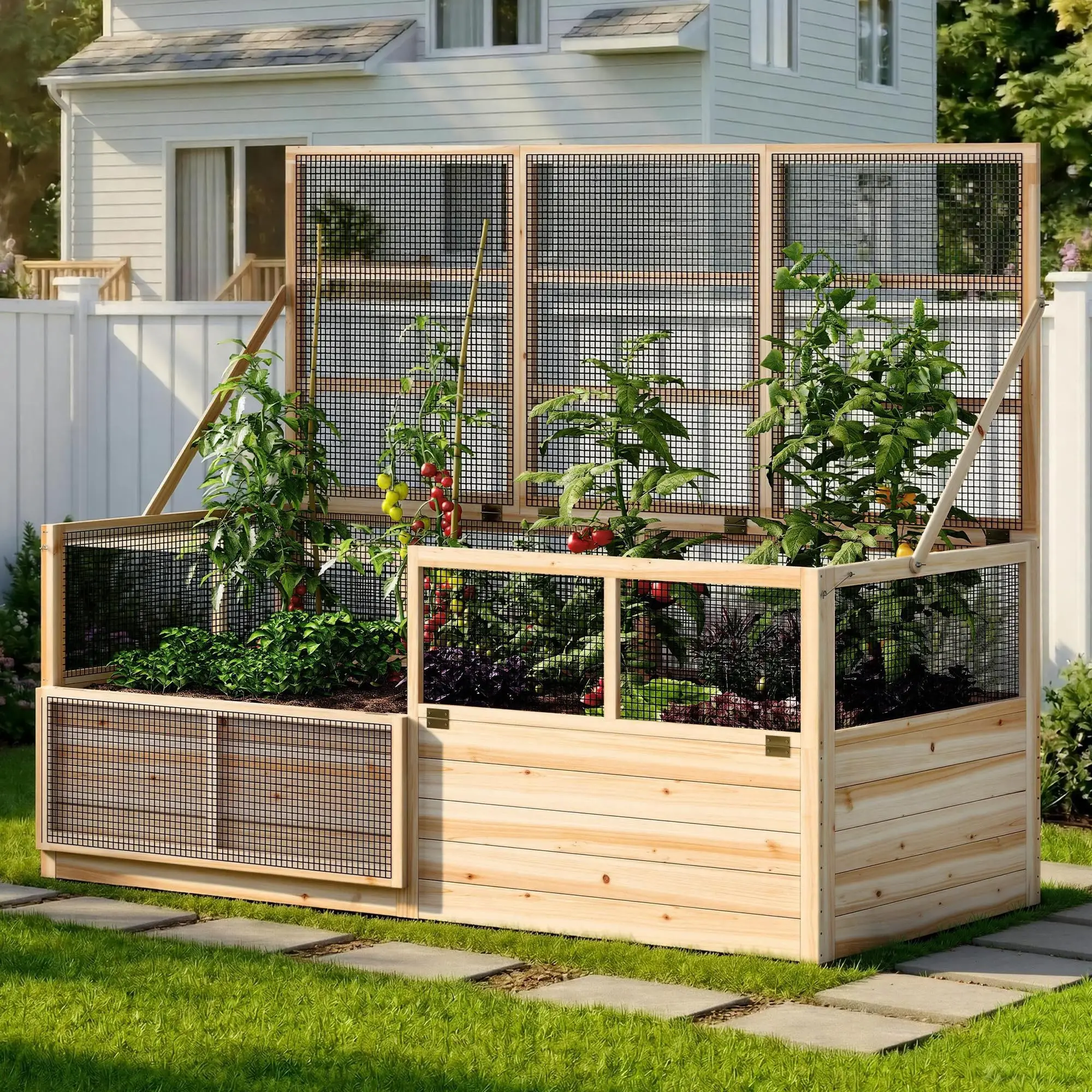 Raised Garden Bed with Fencing and Trellis,18