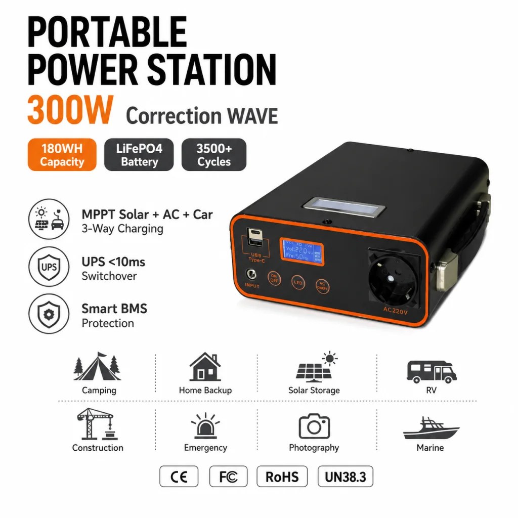 300W Portable Power Station Modified Sine Wave Mini Compact Outdoor Backup Lithium Battery Generator Camping Emergency CPAP
