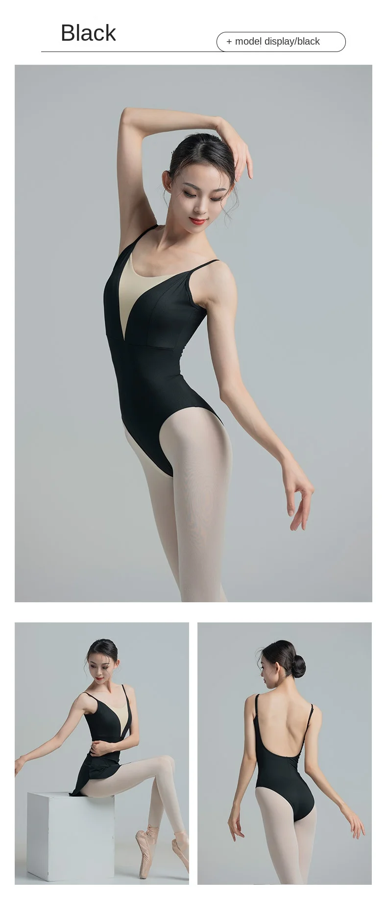Elegantes, stilvolles Ballett-Gymnastik-Trikot mit hohem Rückenausschnitt, U-förmigem Rücken, Netzstoff-Fischschwanz-Einsatz und Kragen für Schwanentanz-Training – Detail 25