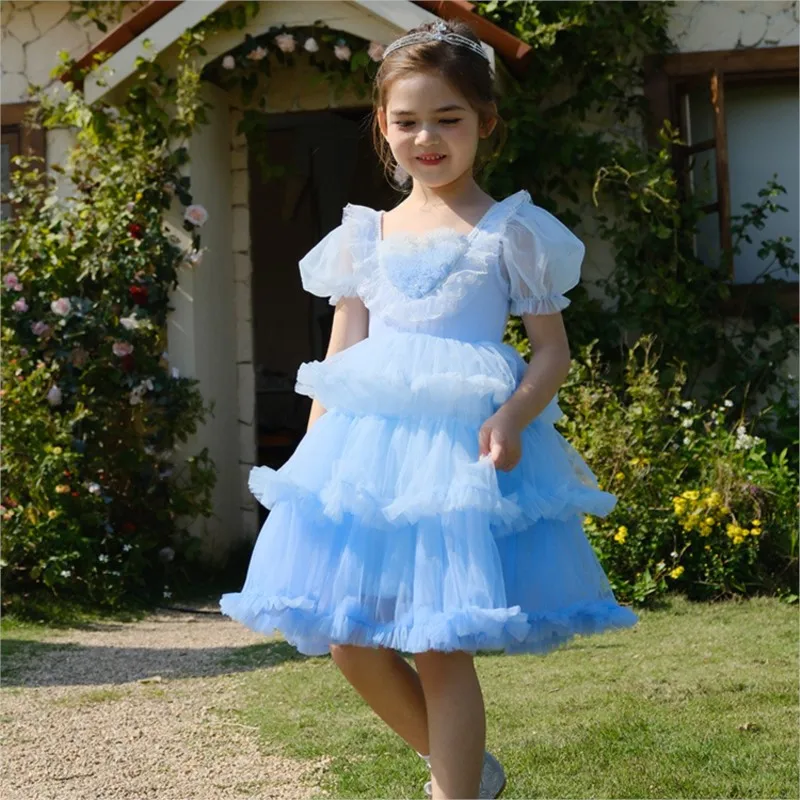 Baby Girl Princess Tutu Dress Infant Toddler Child Puff Sleeve Layer Tulle Vestido Party Wedding Birthday Baby Clothes 3-12Y