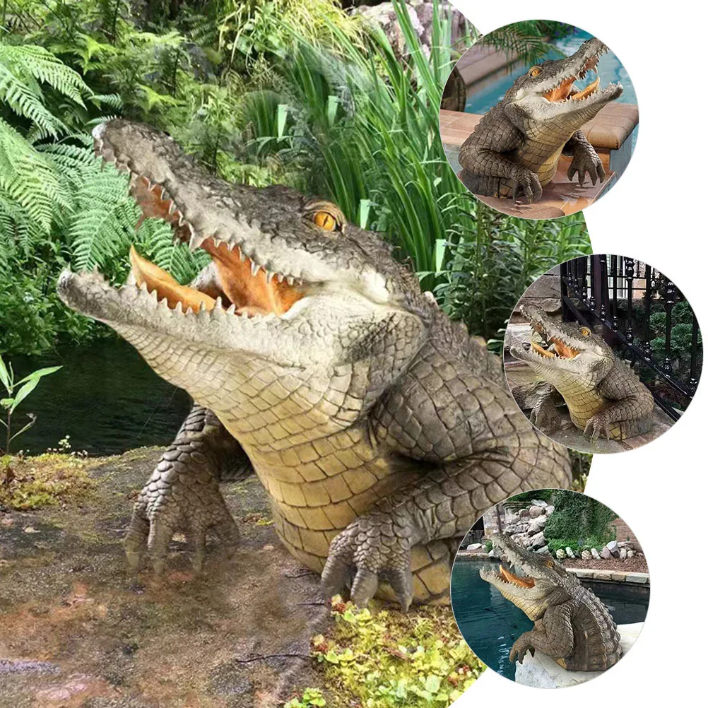Adorno de cabeza de cocodrilo realista, decoración flotante para estanque, piscina, Patio, decoración de animales, estatua de cabeza Artificial única