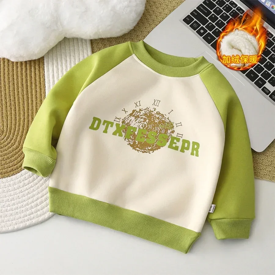 Kids Thicken Warm Sweatshirt Baby Boys Girls Autumn Winter Letter Print Pullover Hoodies Sweatshirts Children\'s Casual Clothing