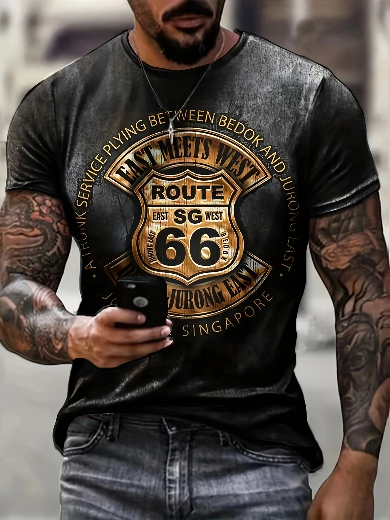 2024 Cross border Summer New Men's Round Neck 230G Heavy duty Digital Printed Short Sleeve Focus Creative T-shirt