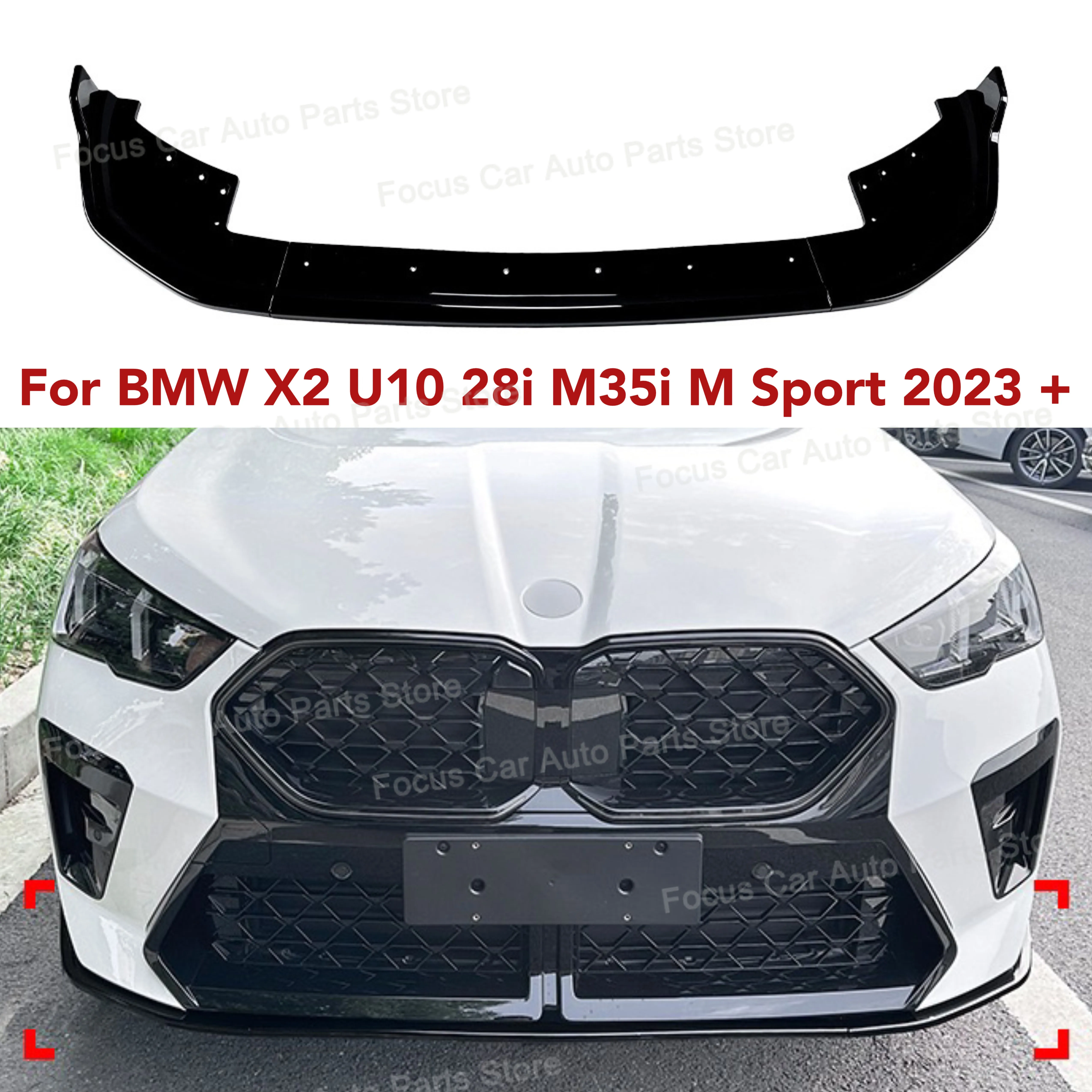 For BMW X2 U10 28i M35i M Sport 2023 + Car Front Bumper Lip Spoiler Splitter Car Front Lip Chin Cover Bodykit Tuning