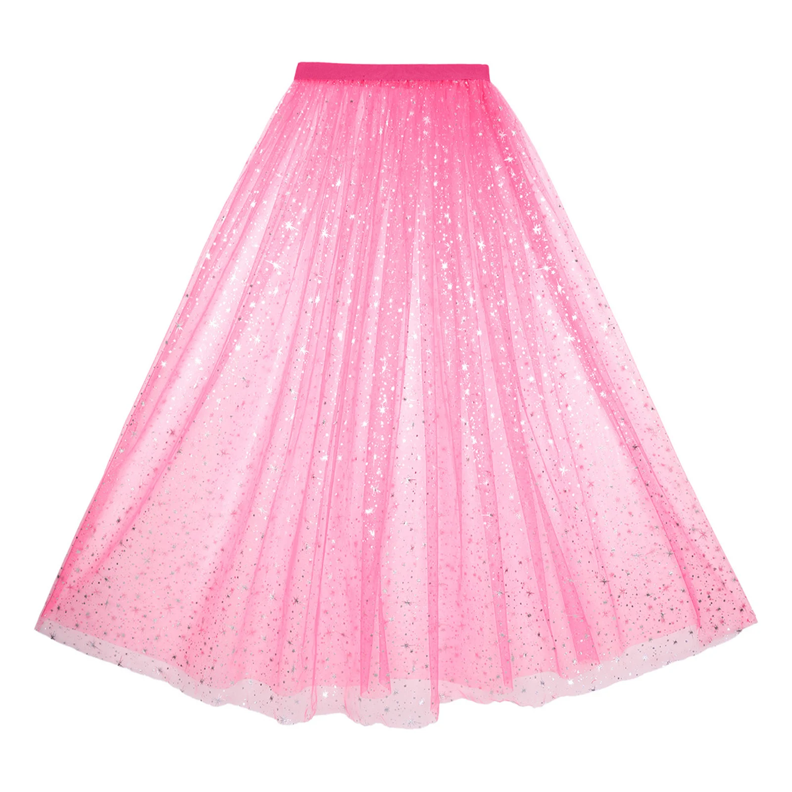 Women Metallic Shiny Star Print Sheer Mesh Skirt Elastic High Waist Skirt Bikini Cover-ups for Party Club Streetwear Beachwear