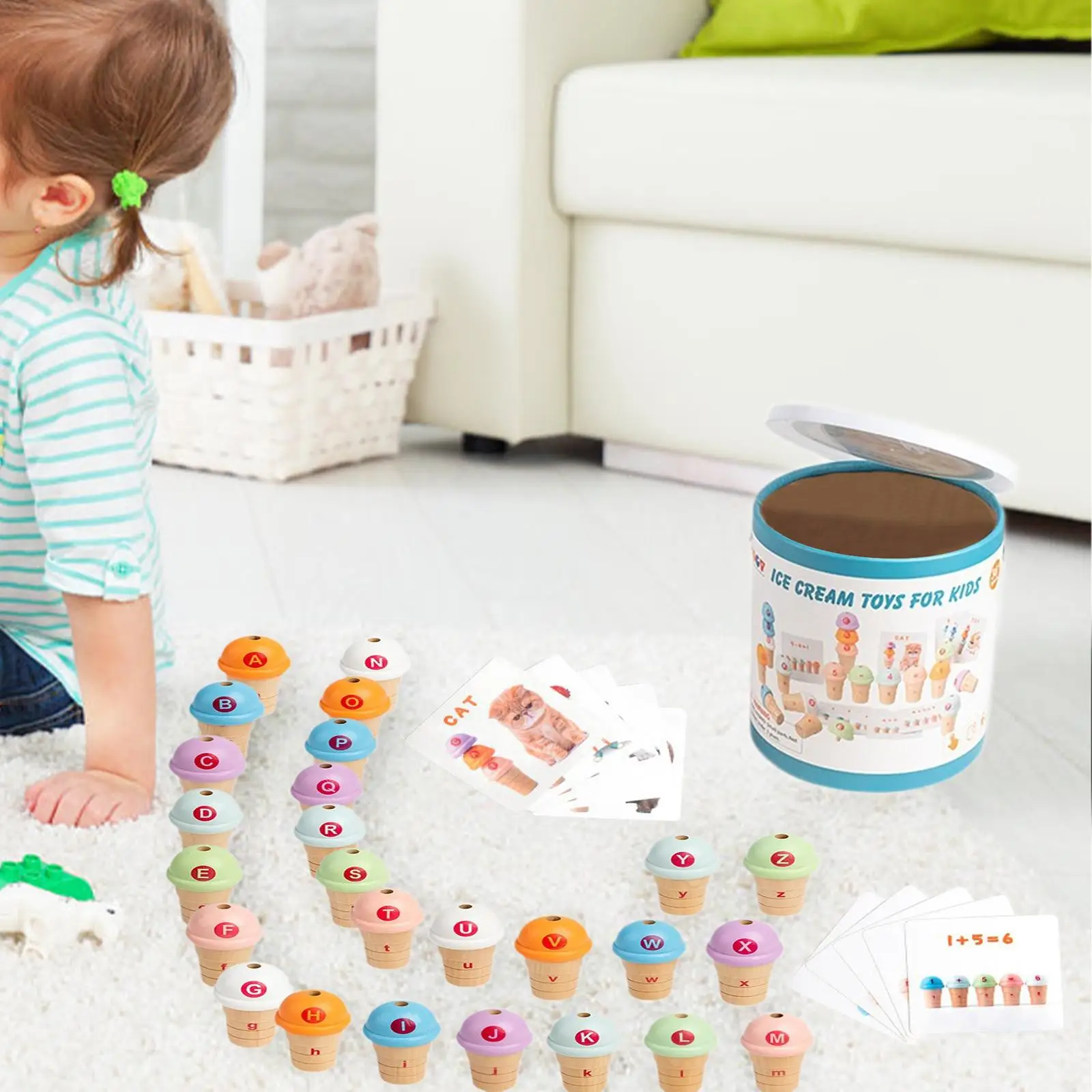 Ice Cream Counting and Color Sorting with Storage Bucket Spoons, Ice Cream Preschool Learning Activities, Fine Motor Skill