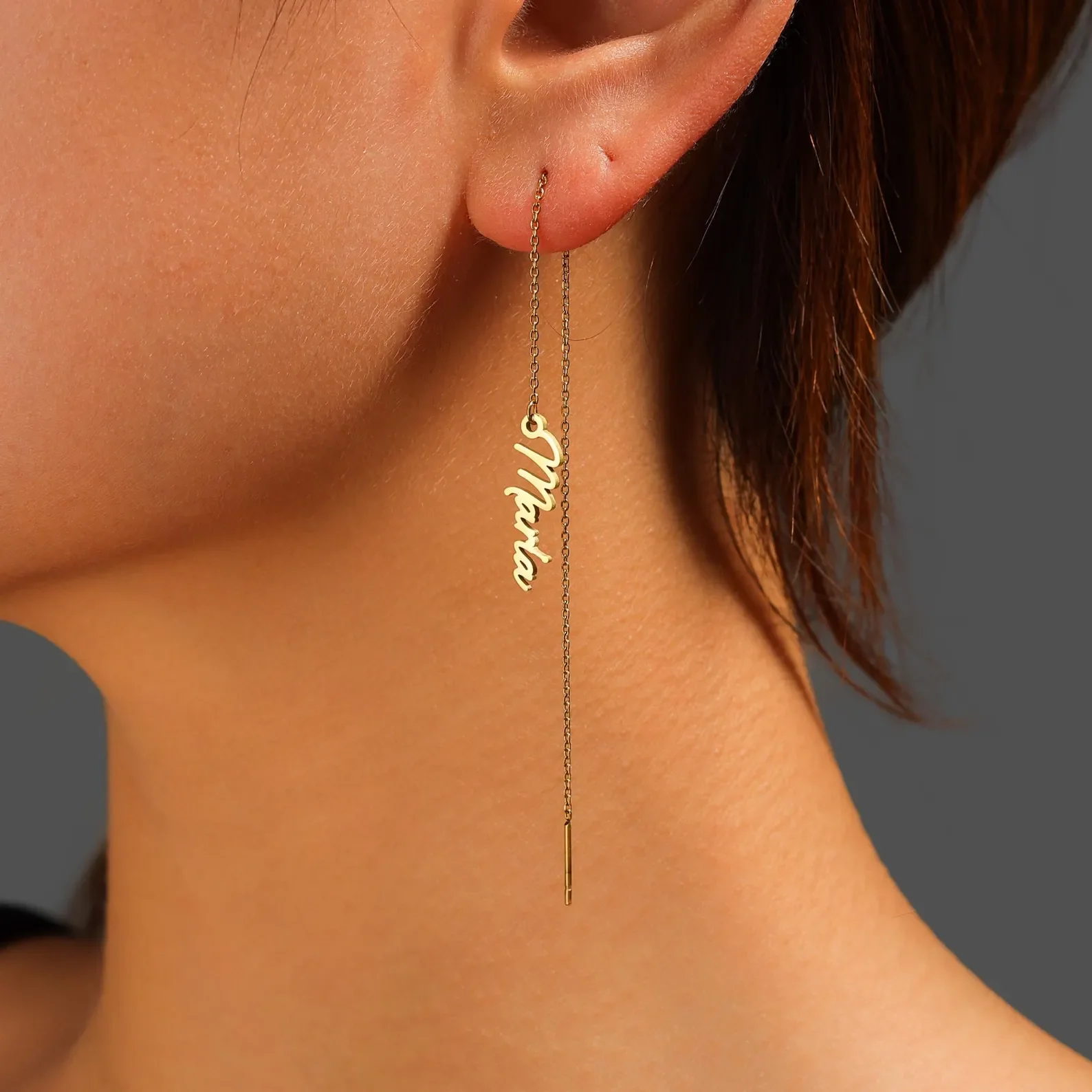 

Custom Name Threader Earrings Personalized Long Chain Stainless Steel Dangle Stud Earrings Women Jewelry Beach Vacation Style