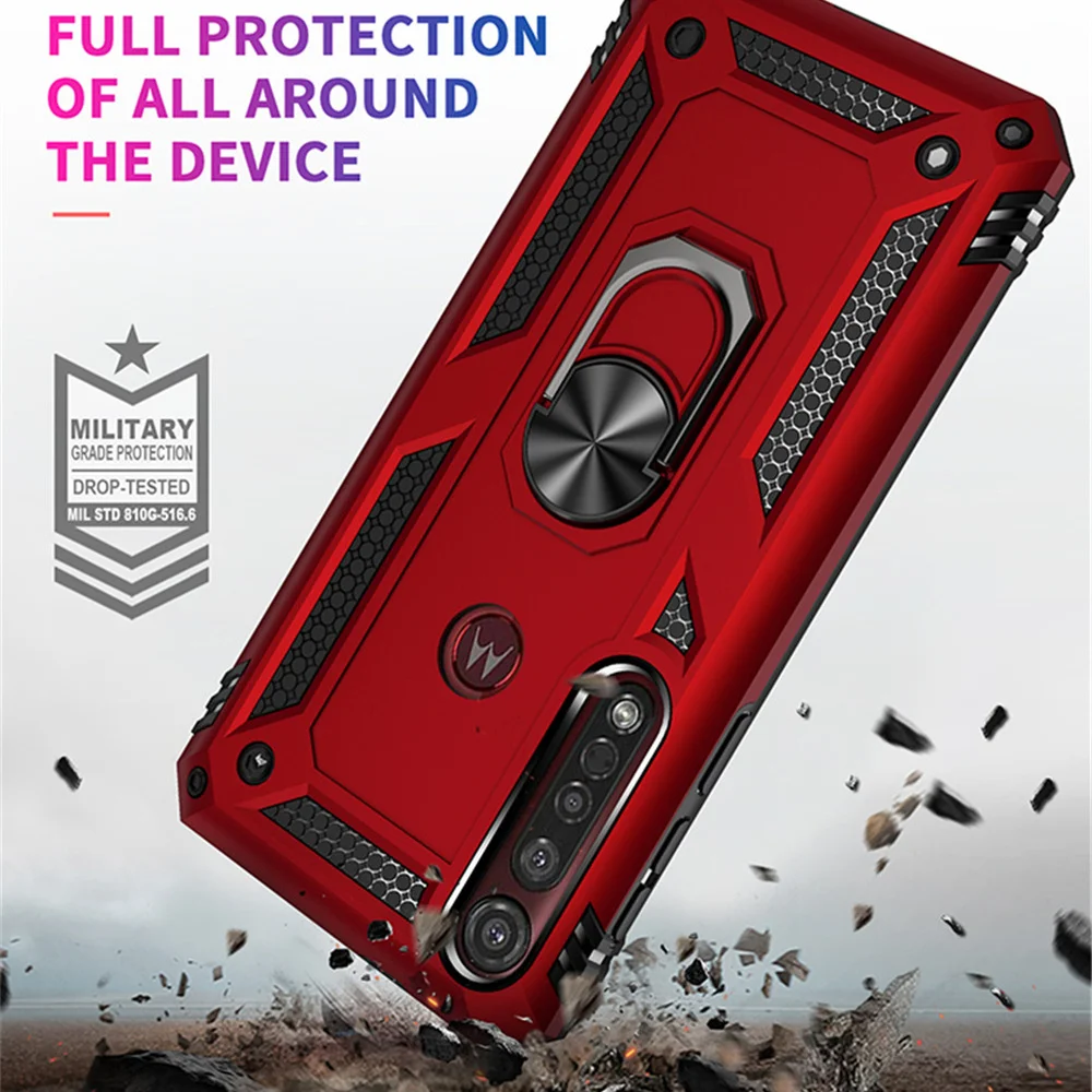 MOTO One macro Armor Shockproof Case For Motorola Moto G8 Plus Play Bumper Hybrid Case For MOTO G8 Play One macro Ring Cover - Image 5