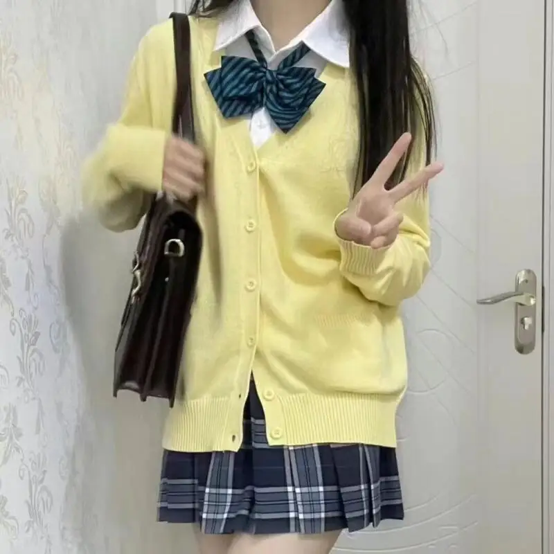 

Молодежный кардиган-свитер JK для женщин, ранняя весна-осень, в студенческом стиле, новая модель, с длинными рукавами, вязаный топ