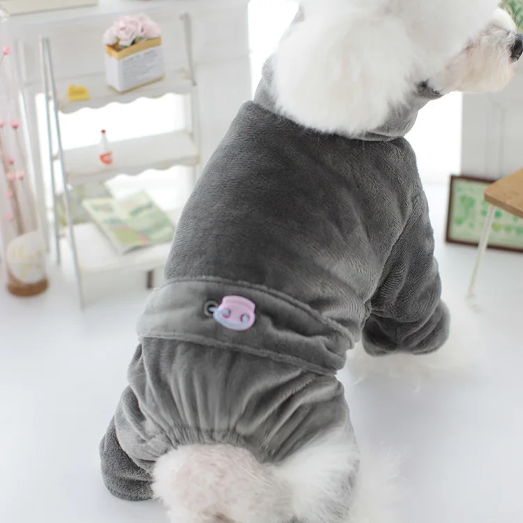 Dog Velvet High Neck Four Legged Jumpsuit Autumn and Winter Home Clothing Base Shirt Teddy Bear Cat Clothes Puppy Clothes