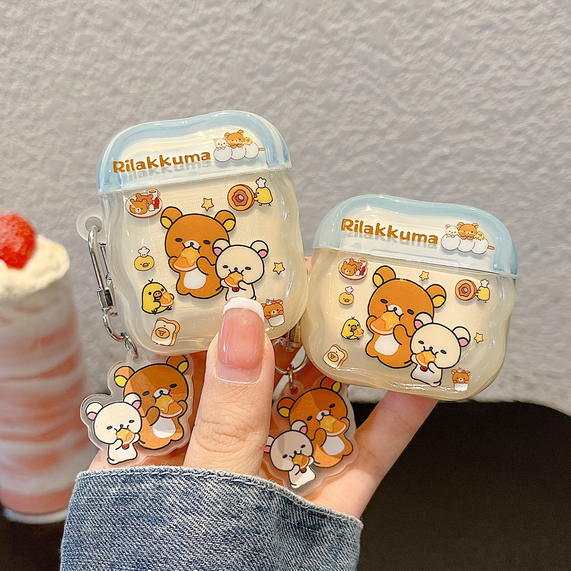 Cute Cartoon Rilakkuma Bear Earphone Case For Airpods 1 2 3 4 Pro 2 3 Wireless Bluetooth Headset Protective Cover With Pendant view 3