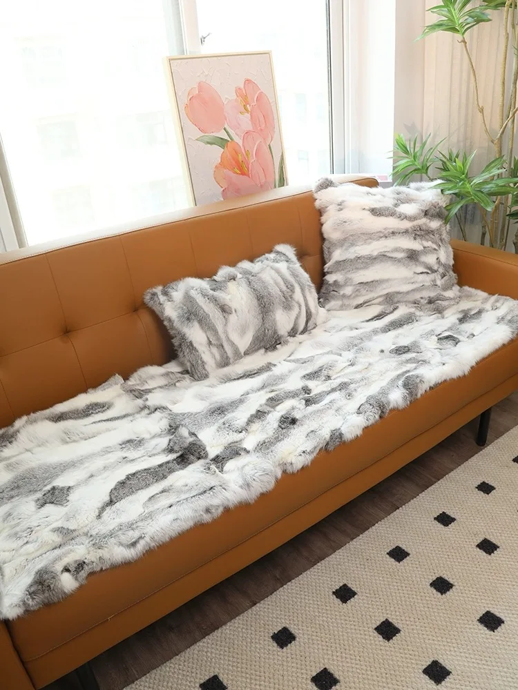 

CX-D-11T European Fashion Customized Size Real Rabbit Fur Blanket Sofa Living Room Bed Rug Carpet Floor Throw Blanket