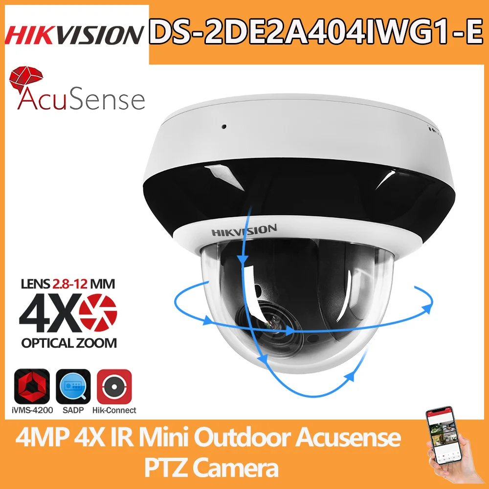 

IP-камера HIKVISION PTZ 4MP DS-2DE2A404IWG1-E с ИК-подсветкой, PoE, для наружного использования, Acusense, встроенный микрофон, 4-кратный оптический зум, объектив 2.8-12 мм, видеонаблюдение