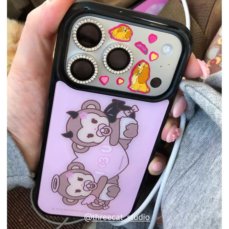 Funda para Teléfono con Diseño de Corazón Rosa, Mono, Ángel y Demonio para iPhone 17 AIR 16 15 14 13 12 11 PRO MAX PLUS