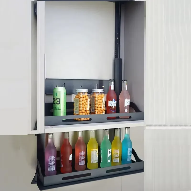 Electric Lifting Cabinet Pull-out Basket Drawer-style Pull-down Spice Basket Cabinet Hidden Double-layer Storage Rack