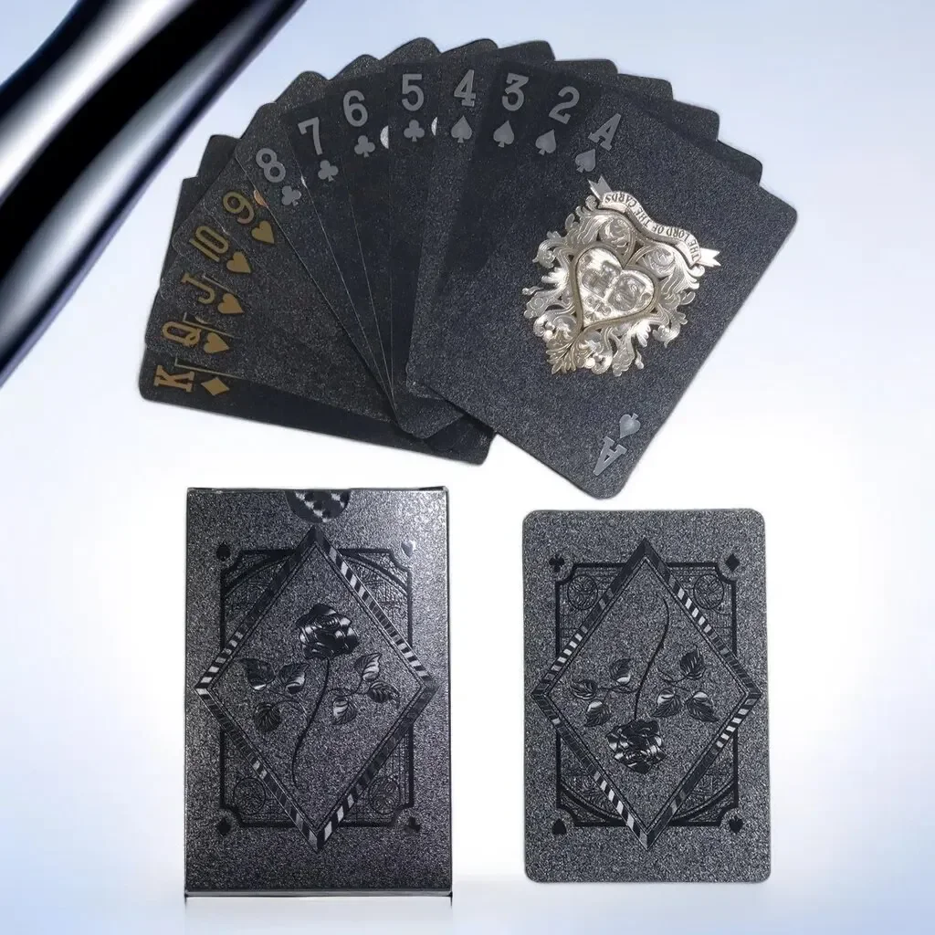 Black Rose Deck Poker Frosted Waterproof Plastic Playing Cards Texas Poker Collection Commemorative Chess Practical Party Gift