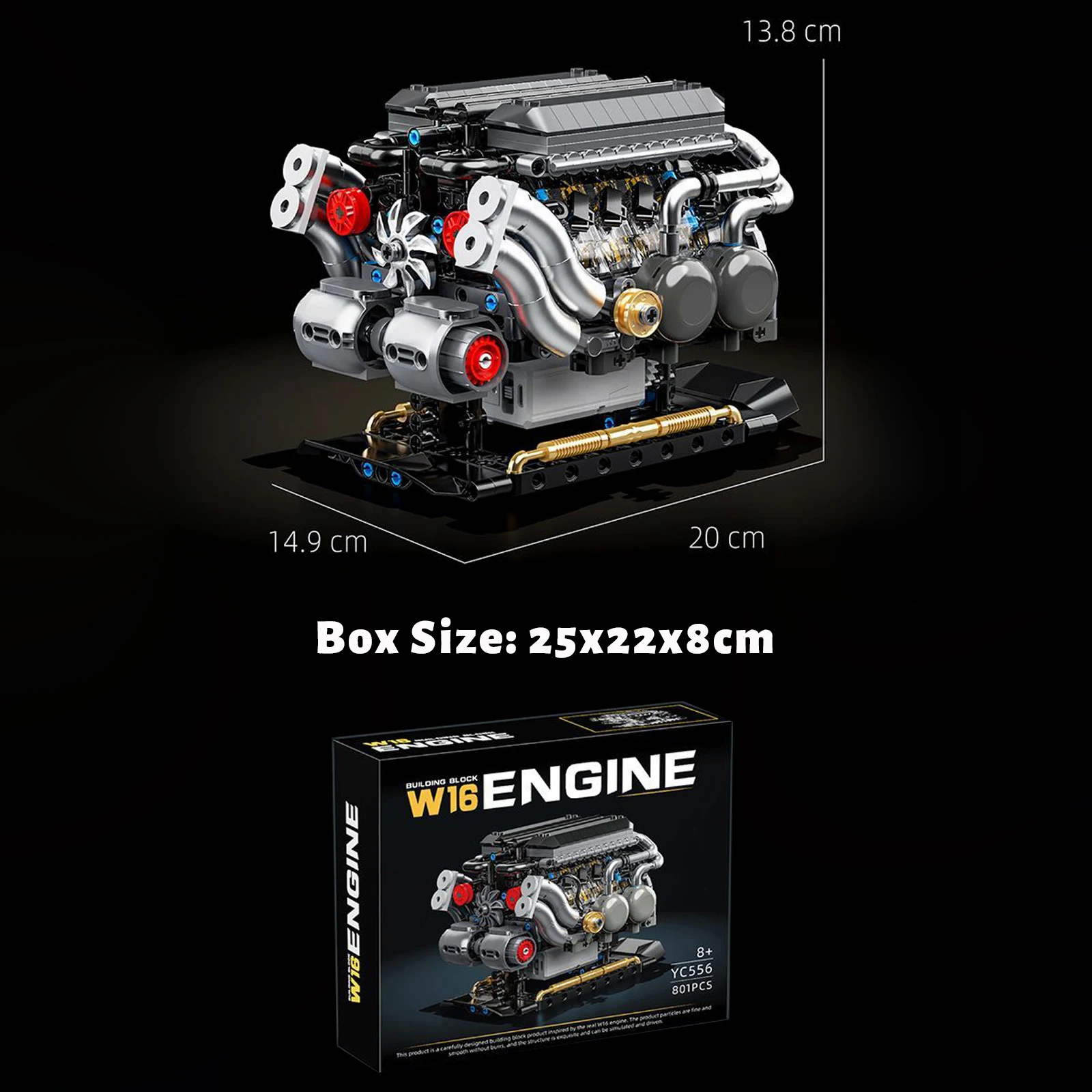 YC556 W16 Engine MOC Building Blocks Mechanical Simulation Engine Model 801PCS Bricks Desktop Ornaments Assembly Toy Boys Gifts