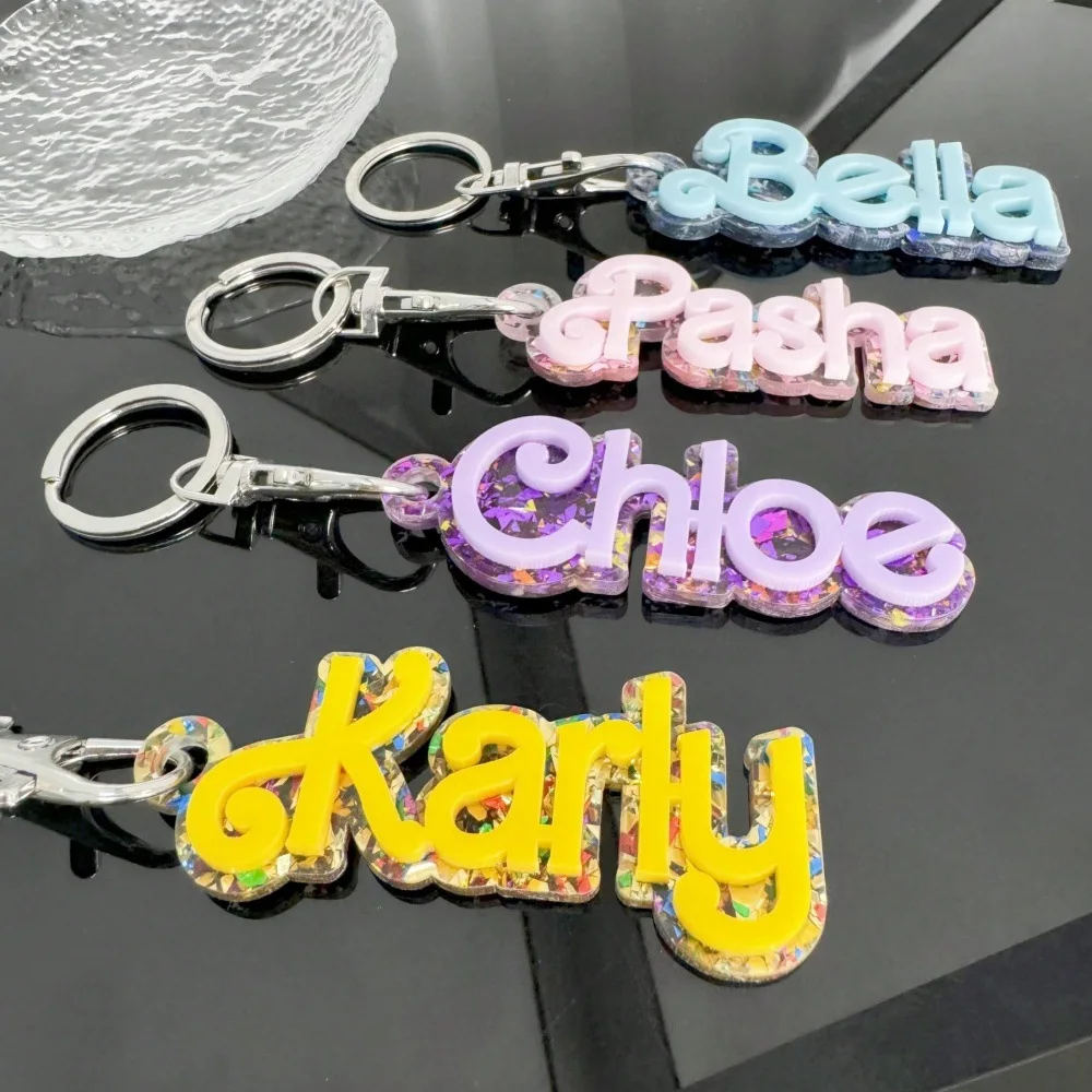KADRUFI High Quality Custom 3D Name Fashion Keychain Colored Acrylic Nameplate Personalized Backpack Pendant Label Key Chain