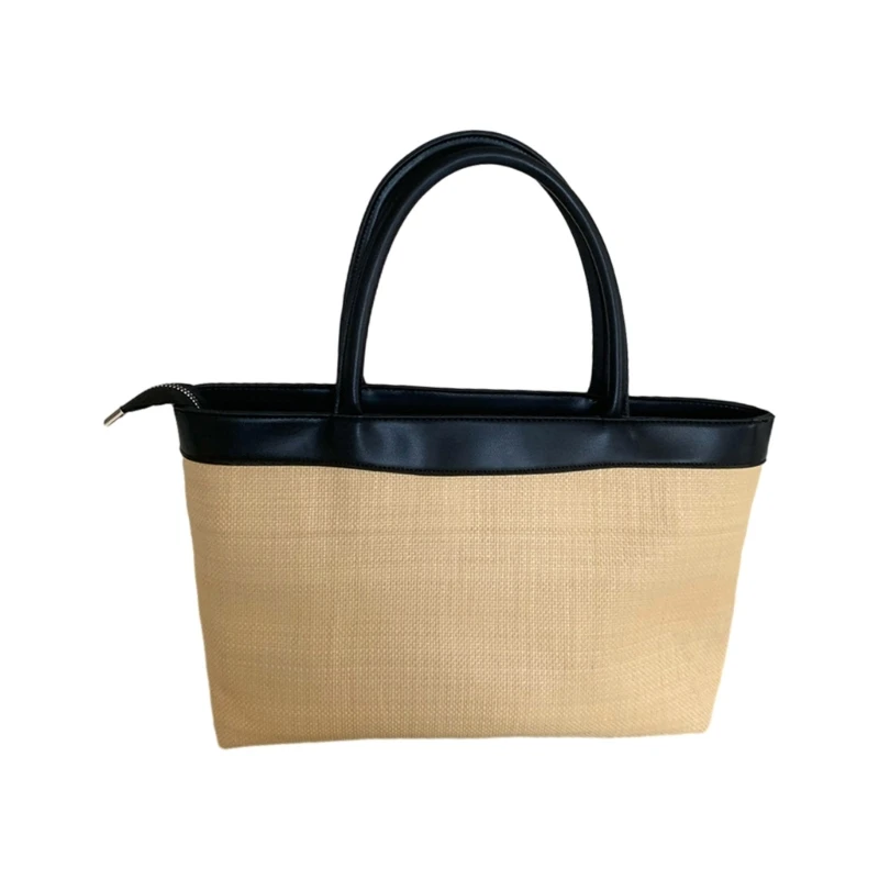 

Elegant Reusable Tote Bag Large Capacity Purse Casual Summer Beach Bag Fashion Shoulder Bags Women Straw Handbags E74B