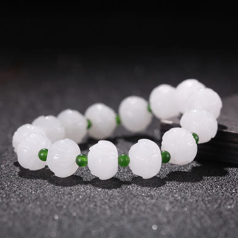 

Fine Jewelry Natural Hetian Nephrite Jade Lotus Bracelet for Men and Women