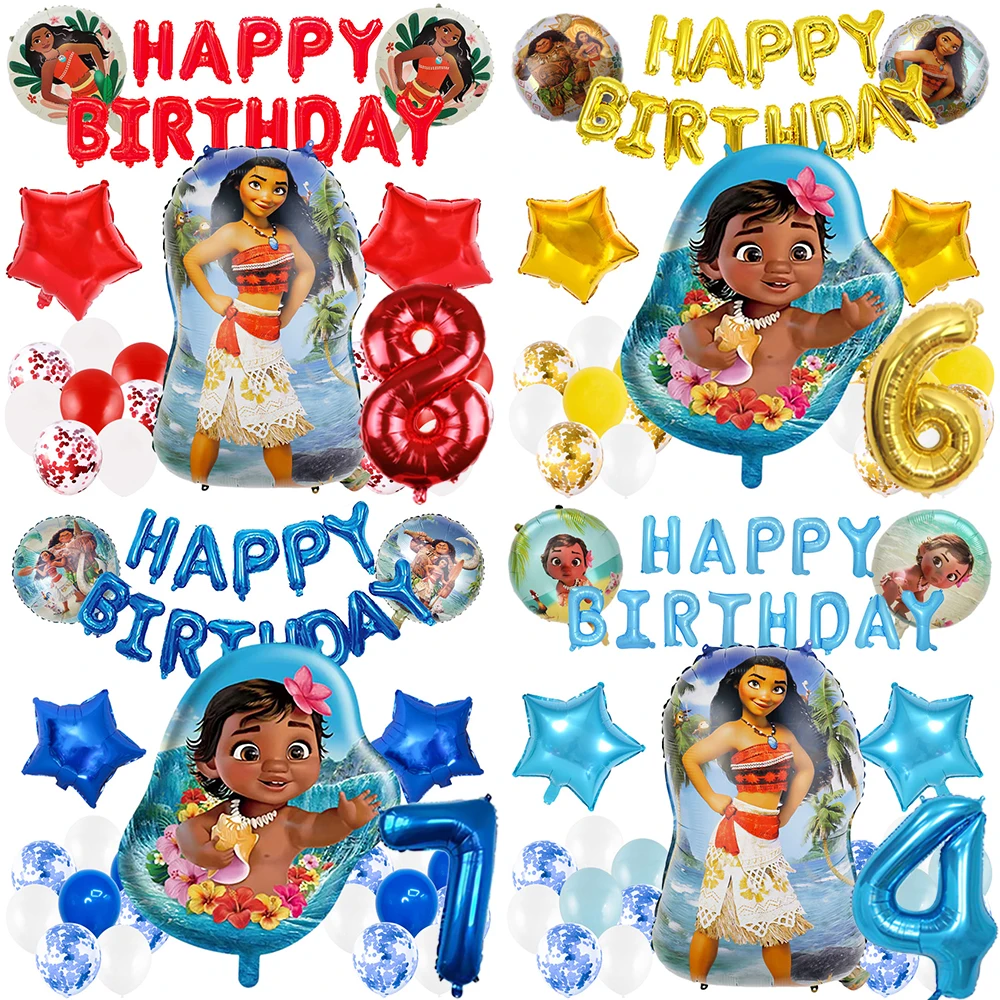 

Moana Princess Theme Happy Birthday Party Decoration Number Aluminum Foil Balloon Baby Shower Photography Props Kid Girl Gift