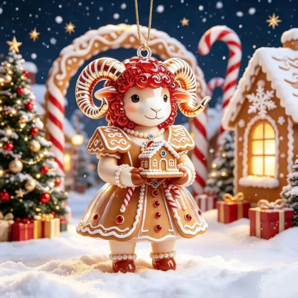 Red Fire Sheep Acrylic Pendant New Year Festive Ornament Hanging Decoration For Christmas Tree Bag Keychain