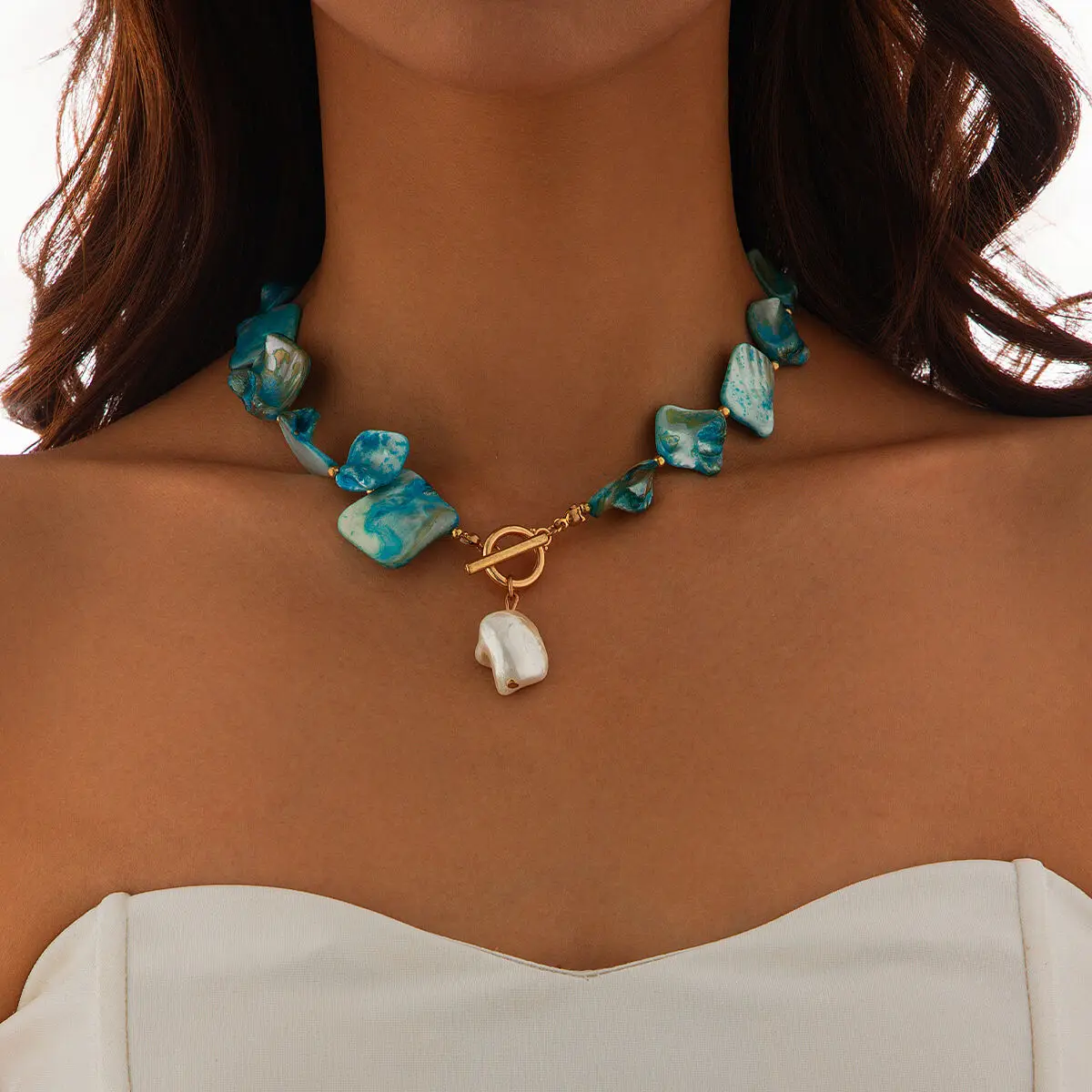 IngeSight.Z Elegant Baroque Imitation Pearl Pendant Choker Necklace Women Trendy OT Buckle Beaded Clavicle Chain Beach Jewelry image 4