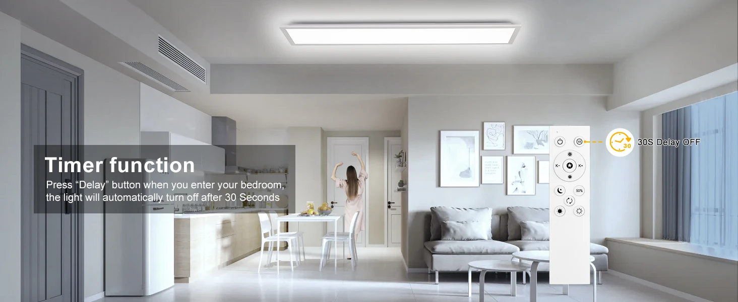 100cm LED-Deckenleuchte 30W, Ultraflache Panel-Lampe mit Fernbedienung, 3000K-6500K für Wohnzimmer, Schlafzimmer, Büro, Arbeitszimmer – Detail 8