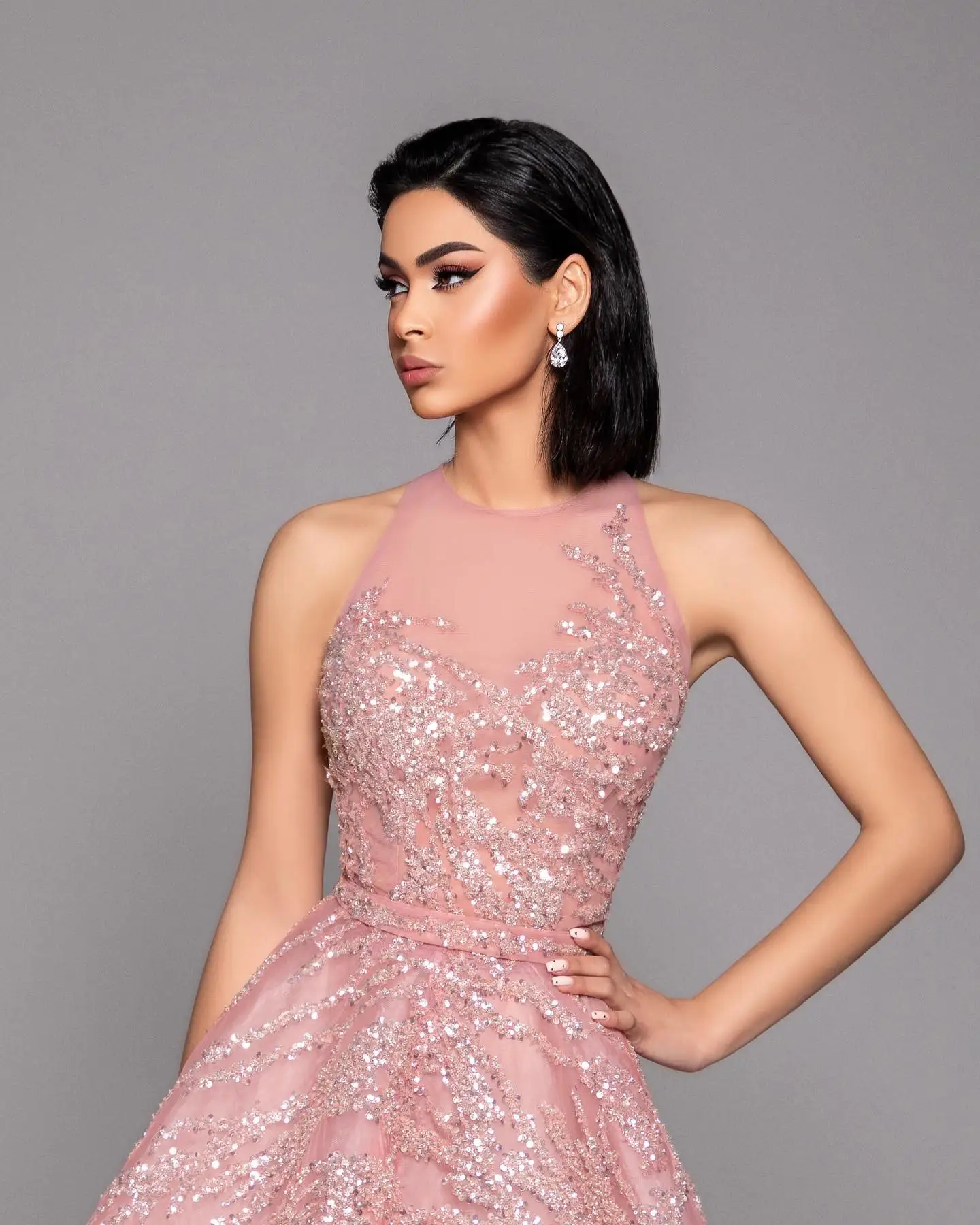 فستان نسائي صيفي وردي قصير على شكل حرف a شفاف بدون أكمام ترتر دانتيل شبكي للحفلات المسائية فستان جديد مصمم من الساتان فساتين حفلات رسمية #2