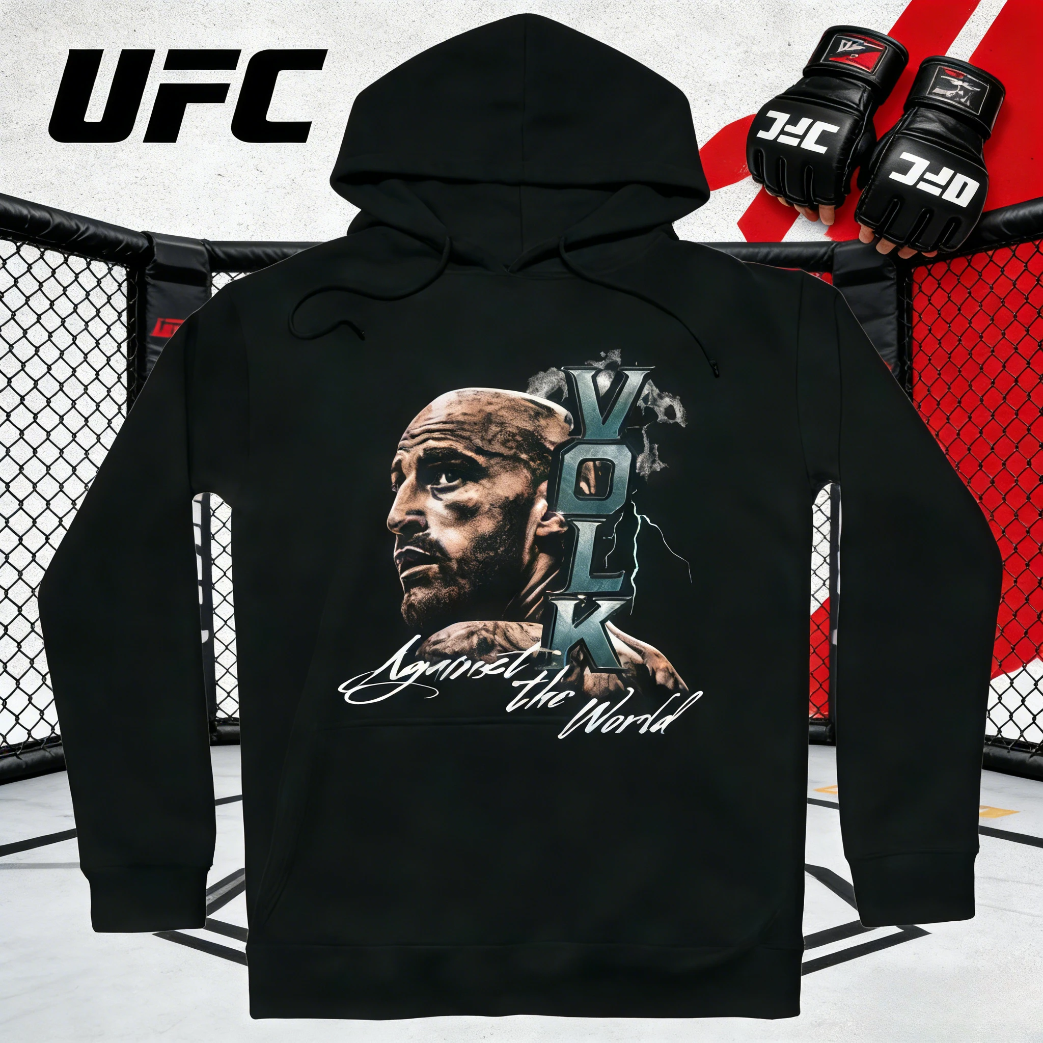 

Футболка с капюшоном UFC Alexander Volkannovsky 2026, осенне-зимняя, из чистого хлопка, с принтом, дышащая, повседневная, подходит как мужчинам, так и женщинам