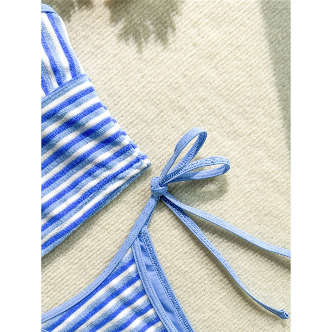 Gestreifter Tankini mit V-Ausschnitt, Damen-Bikini, zweiteiliger Badeanzug, gepolsterter Badeanzug, Badebekleidung, V8385 – Detail 11
