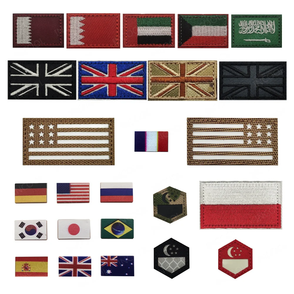 Mini Size Flag Patches USA Russia Japan Germany UK Spain France Poland UAE Australia Embroidered Patch Appliques Luminous Badges