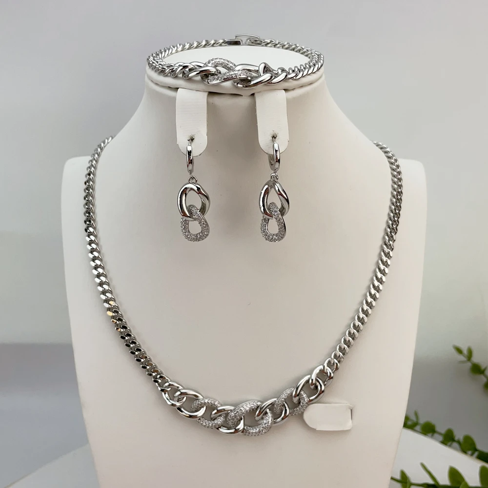 

Fashion Trendy Women Jewelry Set Simple Style Silver Color Necklace Earrings Bracelet Ring Sets Girls Birthday Gifts FHK23891
