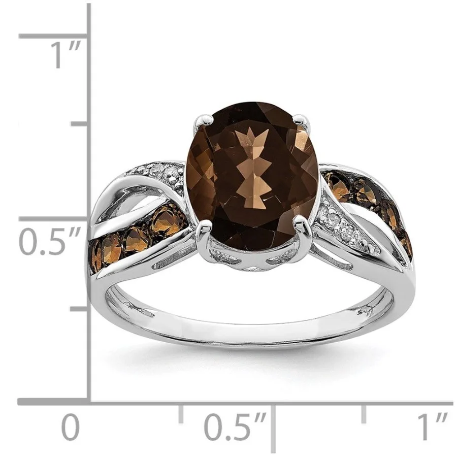 Rhodium Diam aus Sterlingsilber. und Rauchquarz-Ring