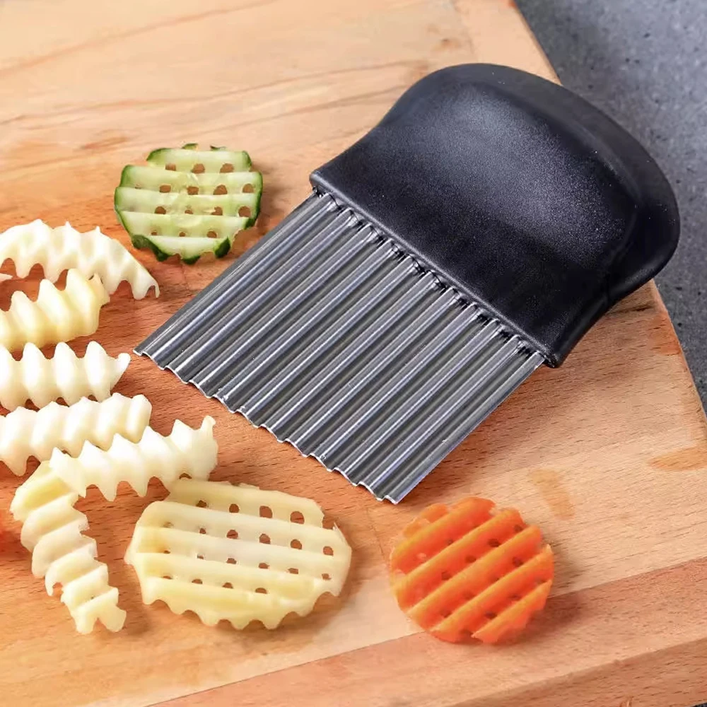 Stainless Steel Potato Chip Slicer Dough Vegetable Fruit Crinkle Wavy Kitchen Knife Cutter Chopper French Fry Maker Tools Gadget