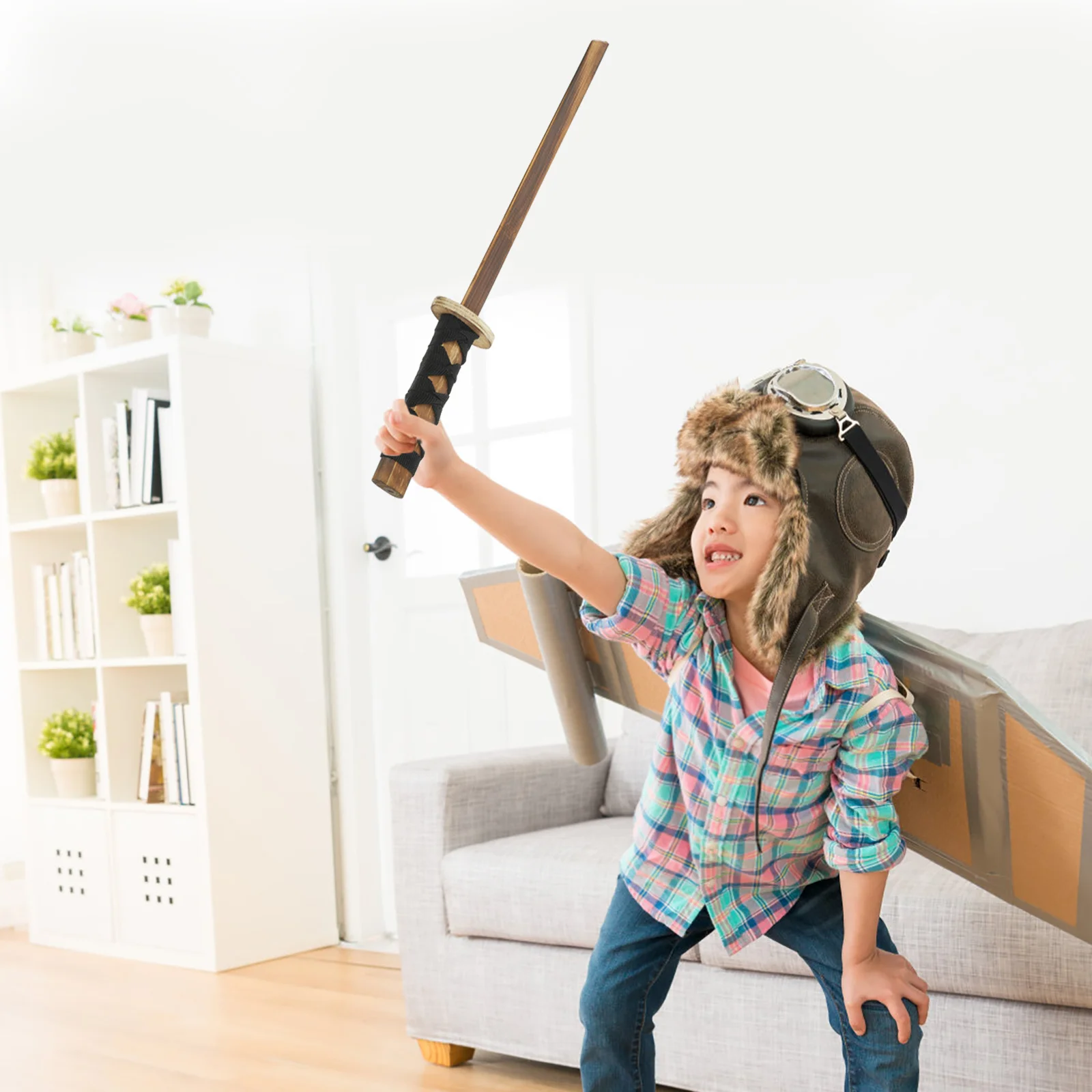 Wood Sword Japanese Style Cosplay Outdoor Play for Kids Parent Child Interaction Funny Interactive Sword Plaything