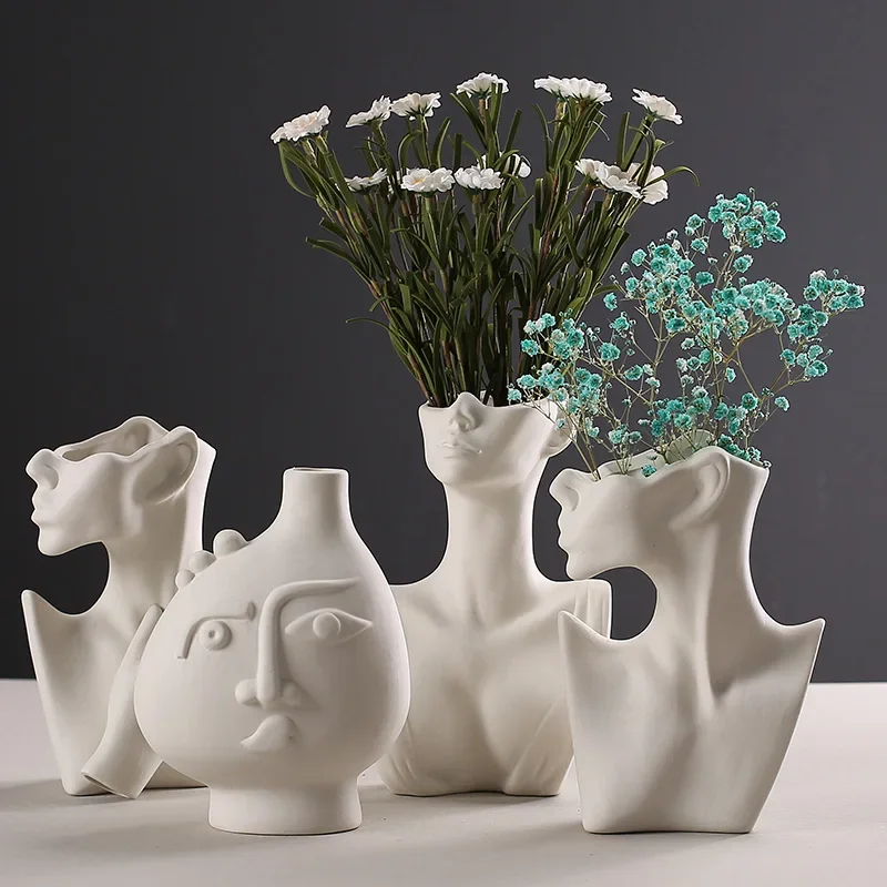 Creative Nordic Modern Simple Body Ceramic Dried Vase Plain Fired Decoration Living Room B&B Office Home Ceramic Vase