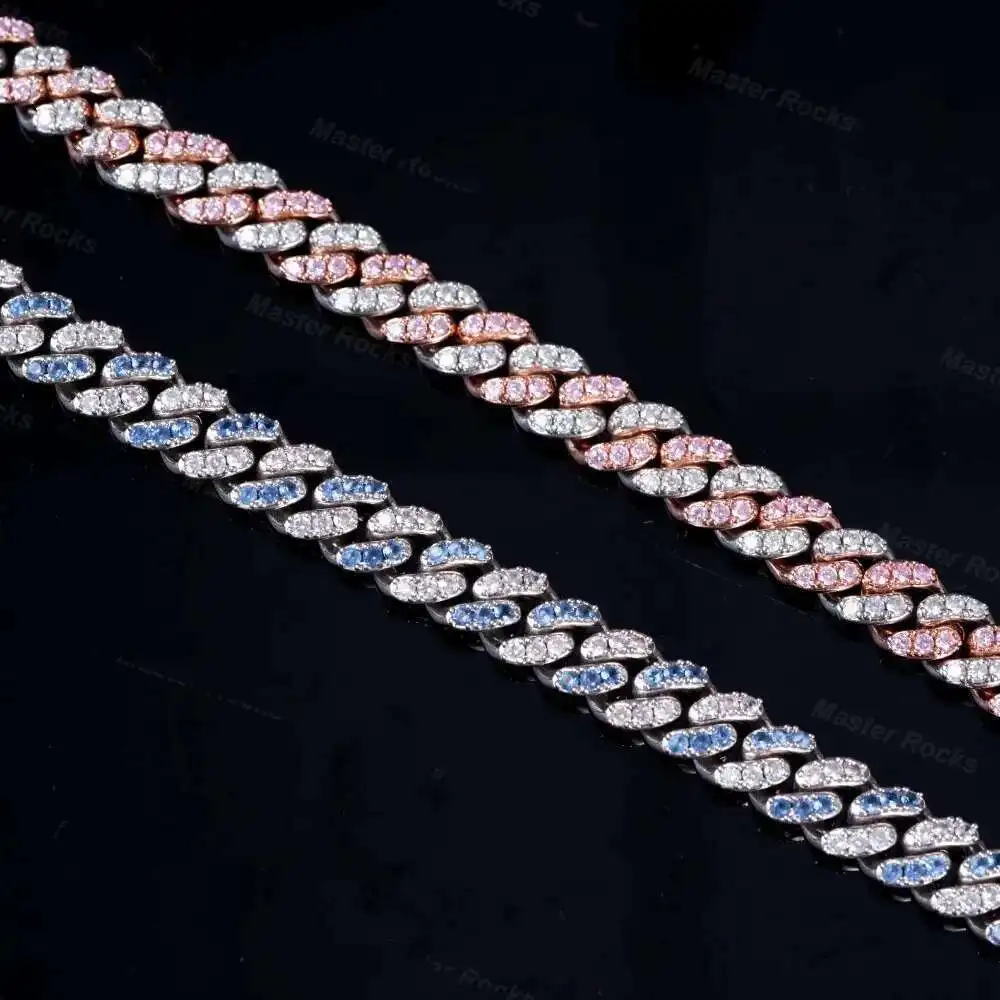 

8 мм кубинская цепочка с муассанитом, ожерелье из серебра 925 пробы, синий, розовый, хип-хоп, VVS, муассанитовая цепочка Cuabn