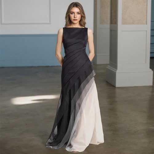 Imagen 2 del producto Vestido sin mangas elegante para mujer, cuello redondo, informal, de verano, para invitados de boda, estampado degradado, vestidos largos de satén