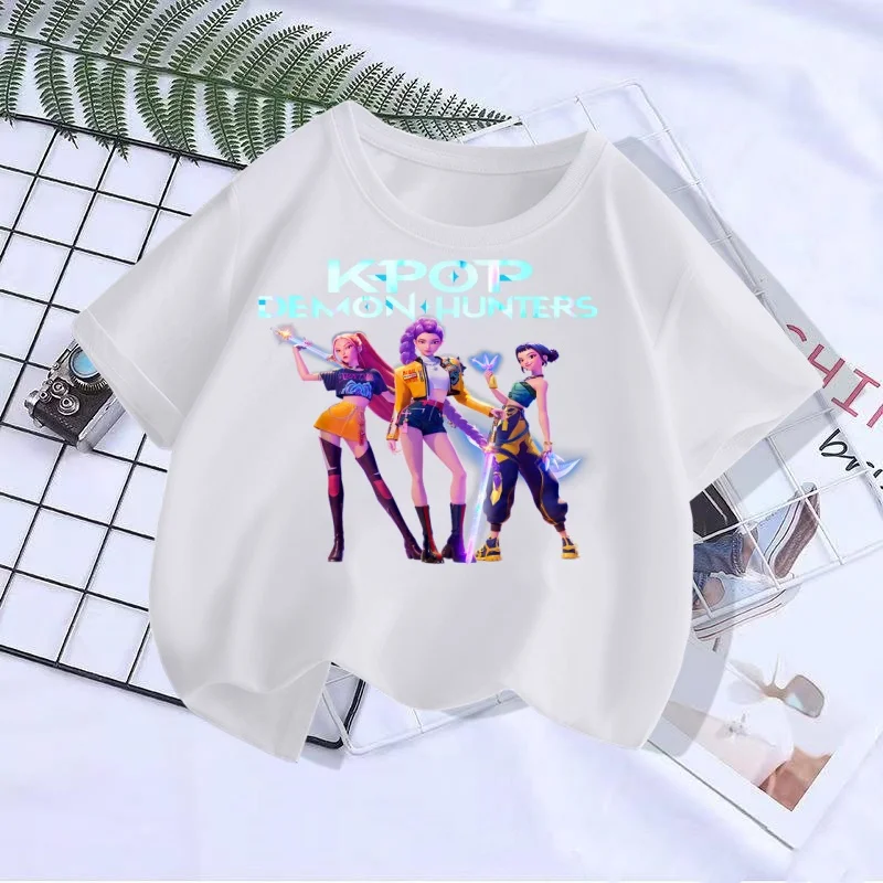 

Винтажная футболка Saja Boys K-kPop с принтом «Охотники на демонов», футболка с короткими рукавами в стиле аниме, летняя рубашка для девочек и мальчиков, повседневная одежда с круглым вырезом