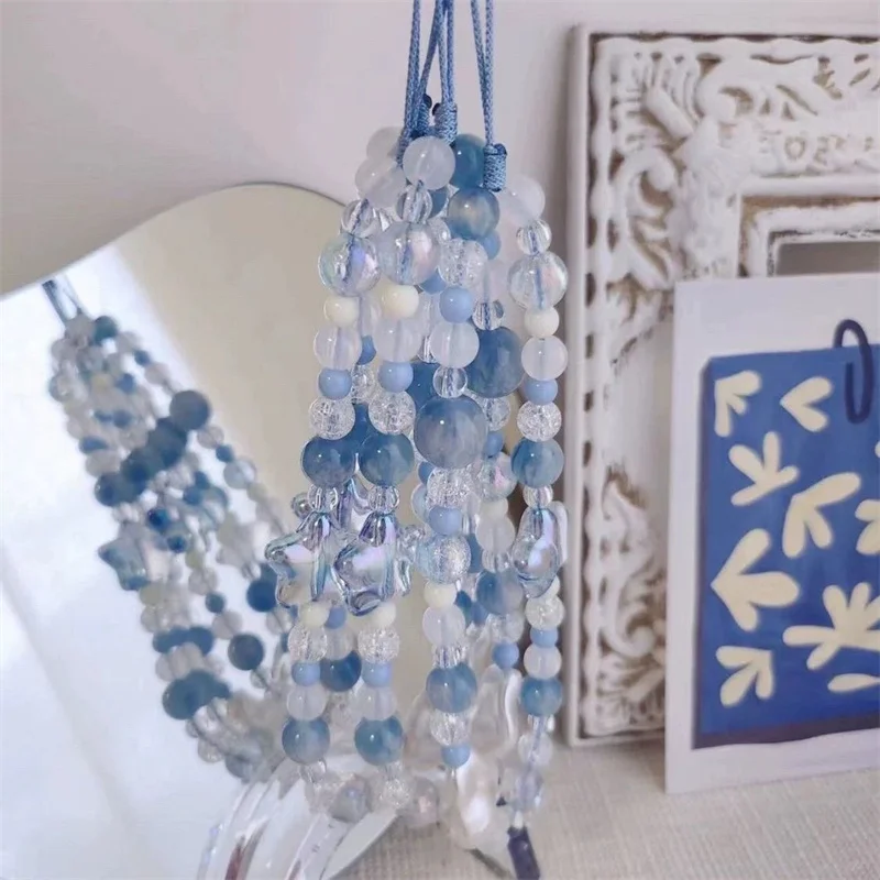 Blue Starry Sea Beaded Mobile Phone Hanging Rope Universal Handmade Camera Hanging Chain Wrist Portable