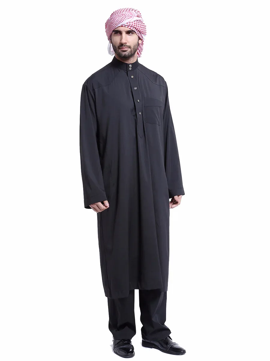Pakaian Muslim Pria Arab Jubba Thobe Kancing Jubah+Celana 2pcs Setelan Abaya Arab Saudi Idul Fitri Turki Kurtas Islami Muslim Pakaian Sehari-hari
