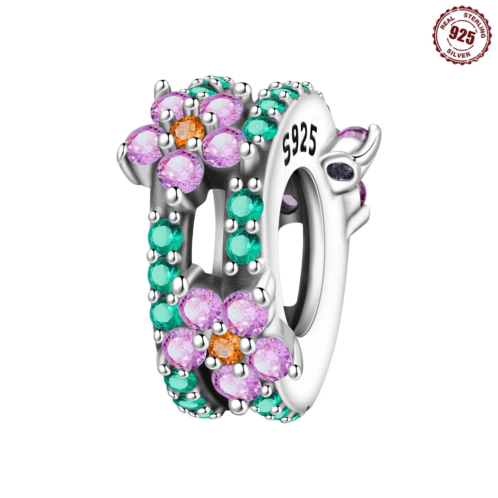 Cottagecore Spring Floral Spacer Stopper Charm 925 Sterling Silver Flower Wrap Bead fit Bracelet Jewelry Gift for Women Girls